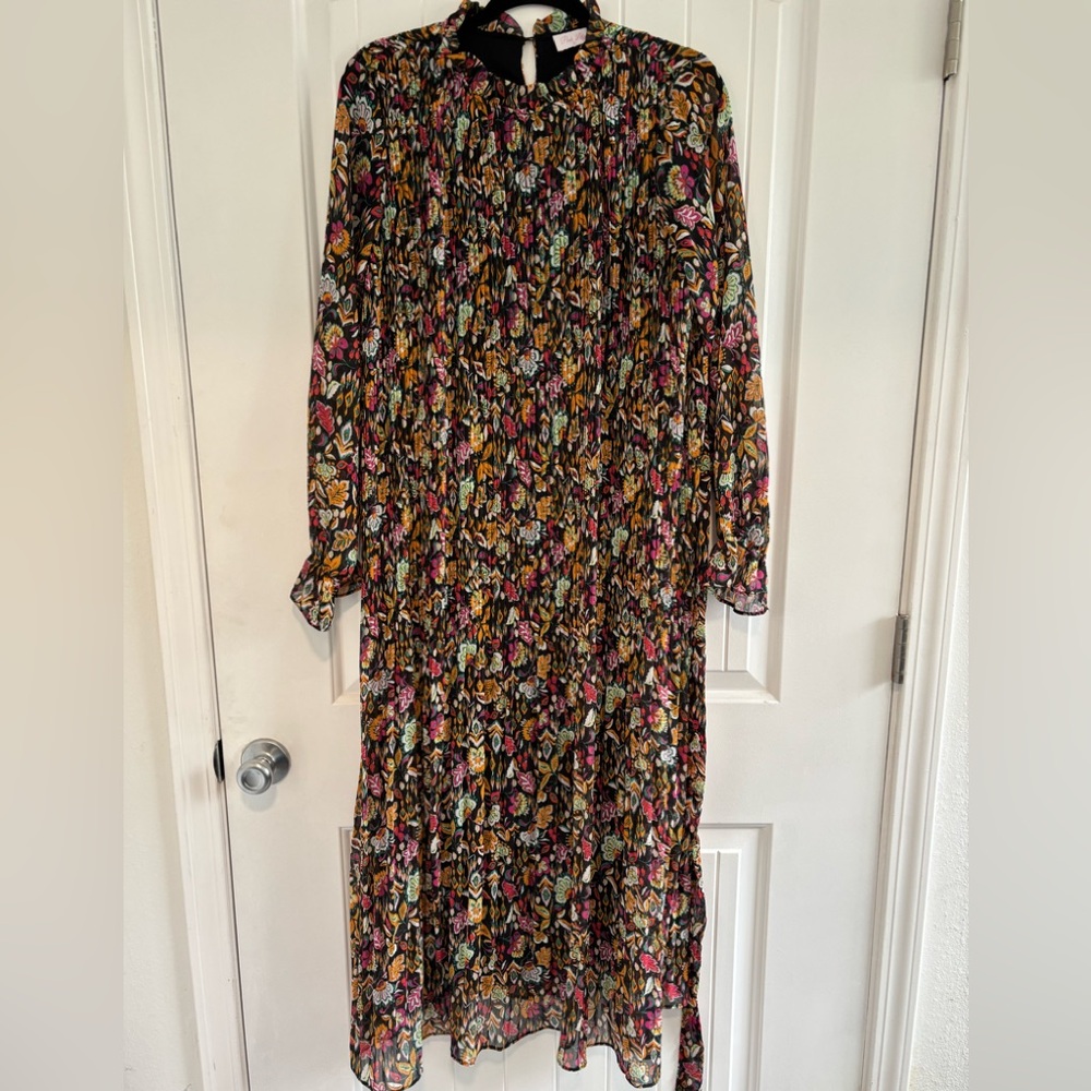 Pink Lily Black Floral Maxi Dress with Pink and Gold Accents Size XL